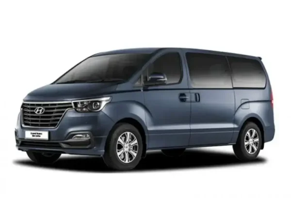 Modern Hyundai Starex in navy blue with distinctive front fascia and spacious interior from KKIA Car Rental fleet