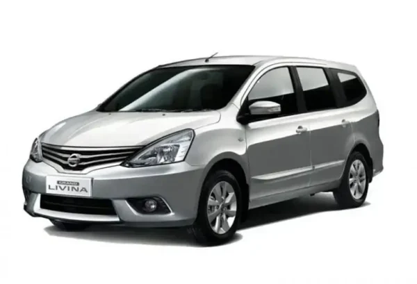 Silver Nissan Grand Livina MPV available for KKIA car rental, spacious family vehicle with comfortable seating for up to 7 passengers