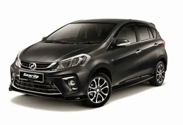Black Perodua Myvi GearUp edition from KKIA car rental selection, sporty compact with enhanced styling for Kota Kinabalu city driving